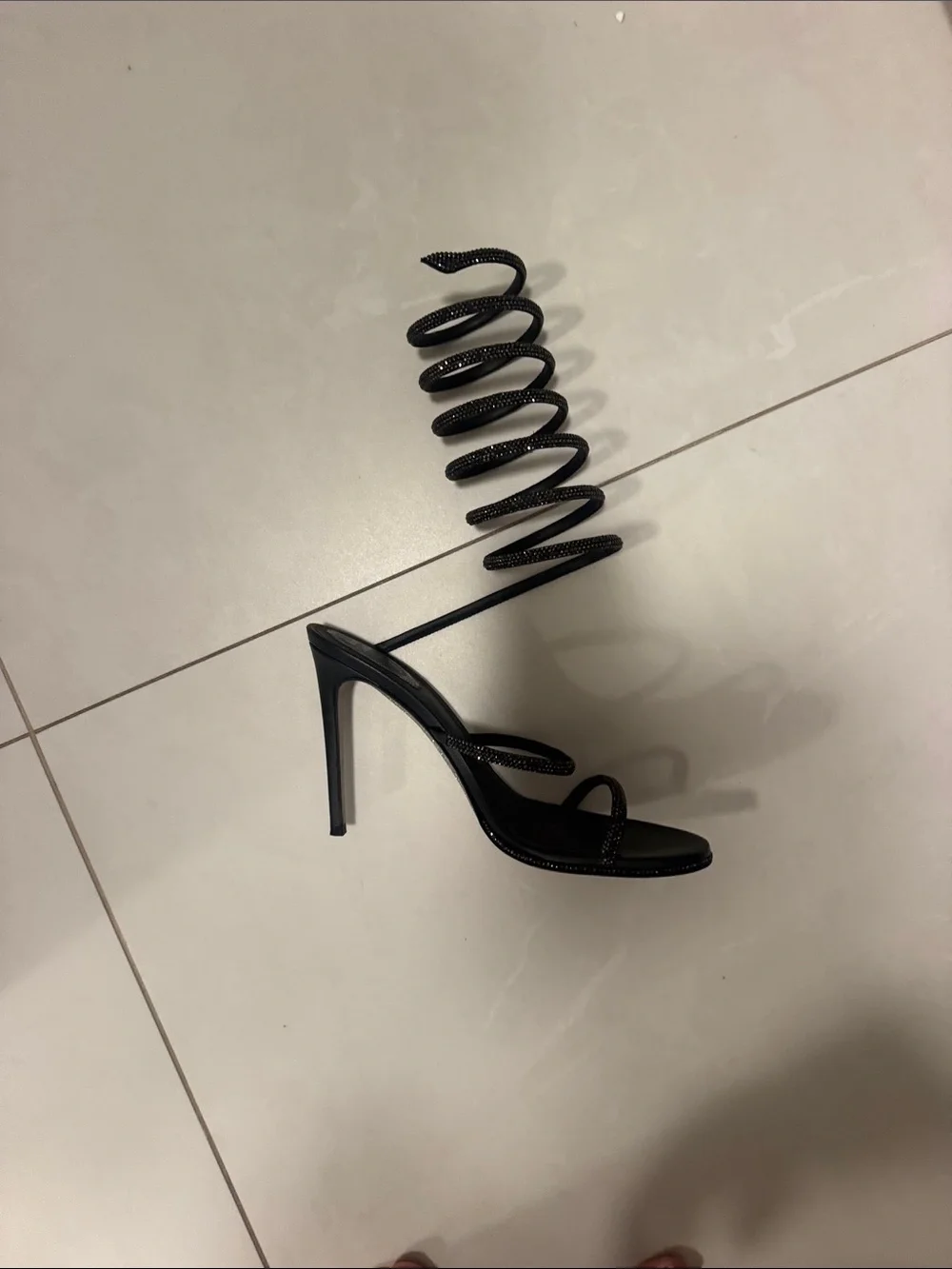 Rene Caovilla Black Spiral Wrap Stiletto Sandals - Picture 1 of 2